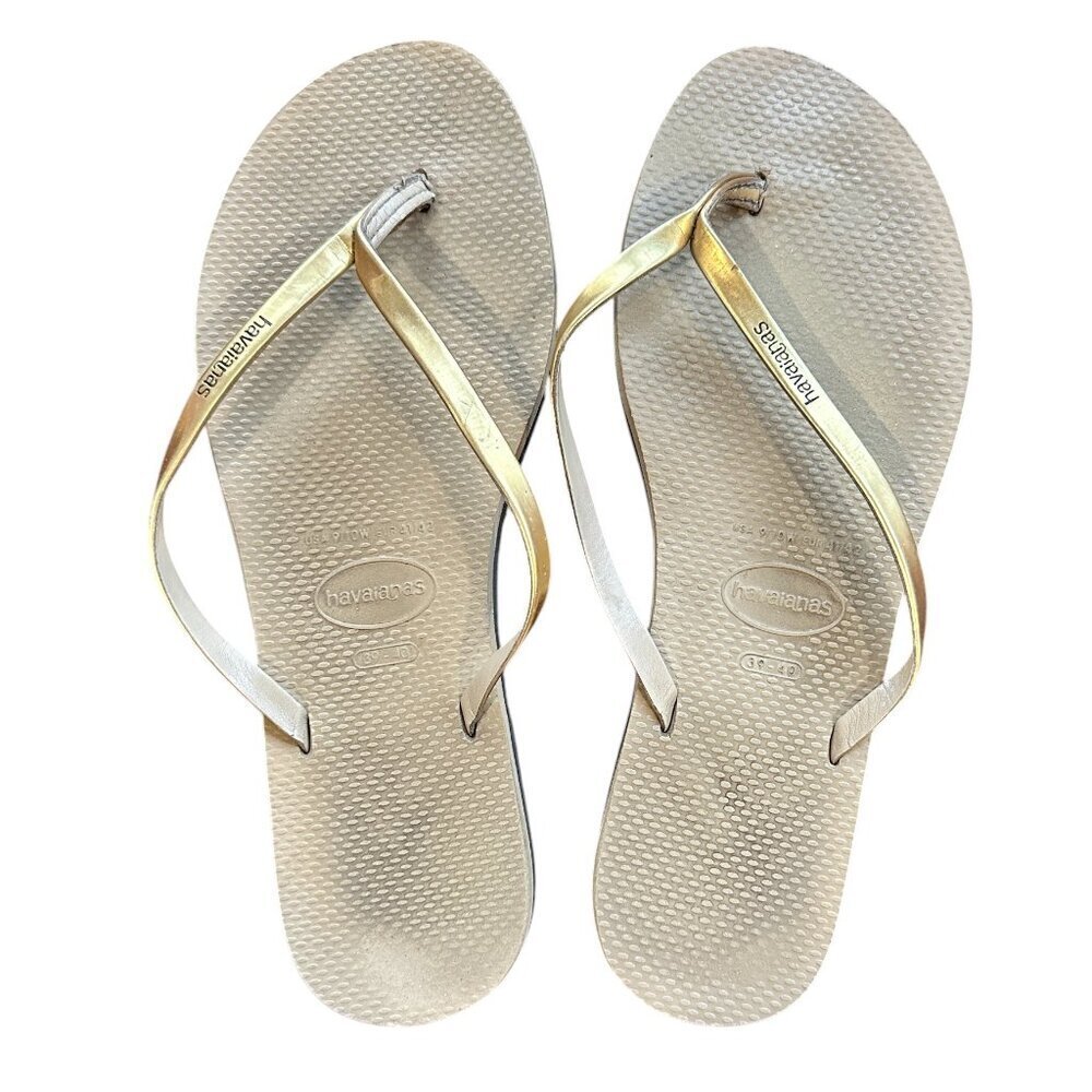 HAVAIANAS Metallic Gold and tan Flip FLops Thongs Flats Size 9/10W